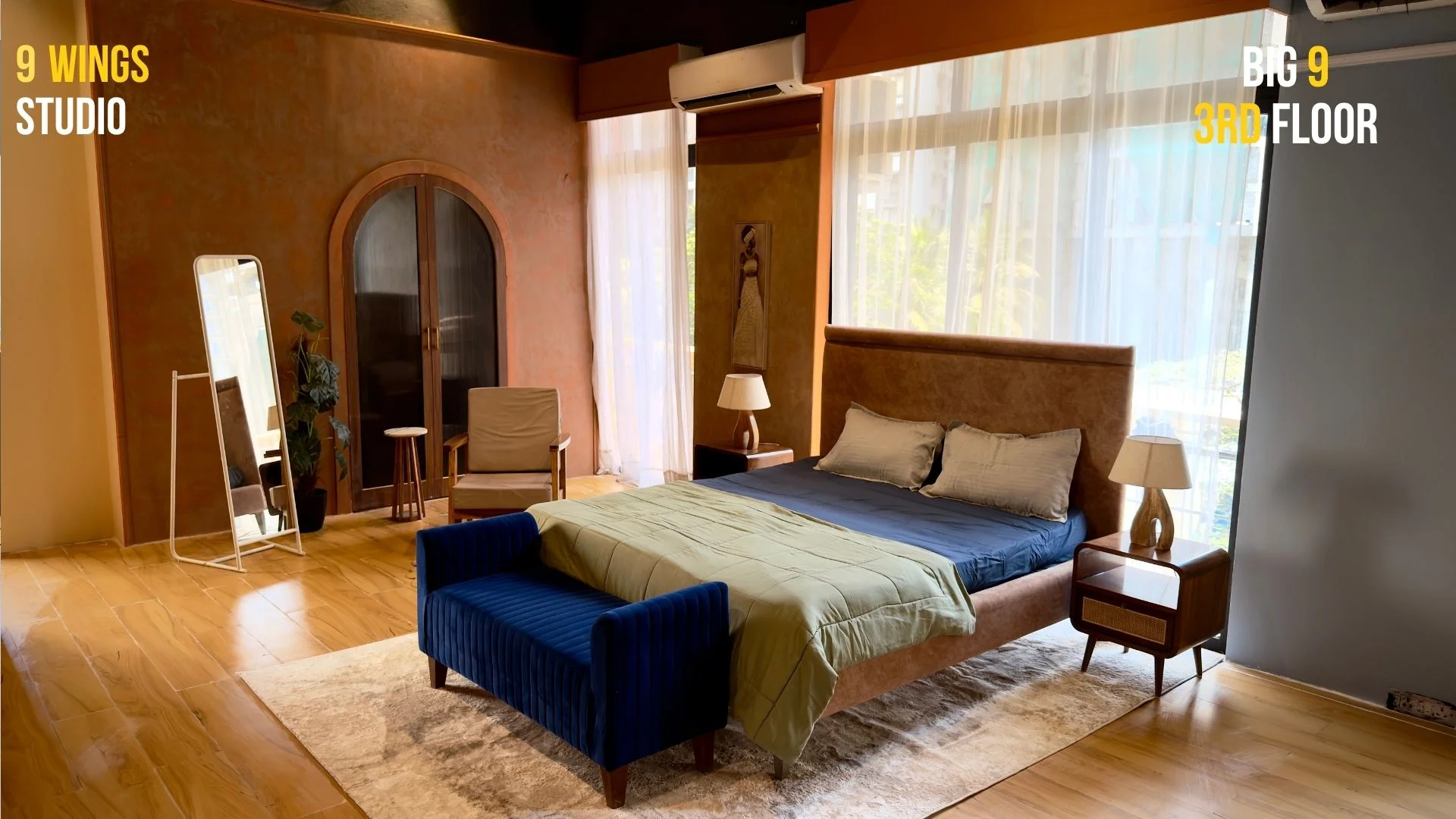 Pre-styled bedroom set for lifestyle, wellness and personal care shoots at Big 9, 3rd Floor